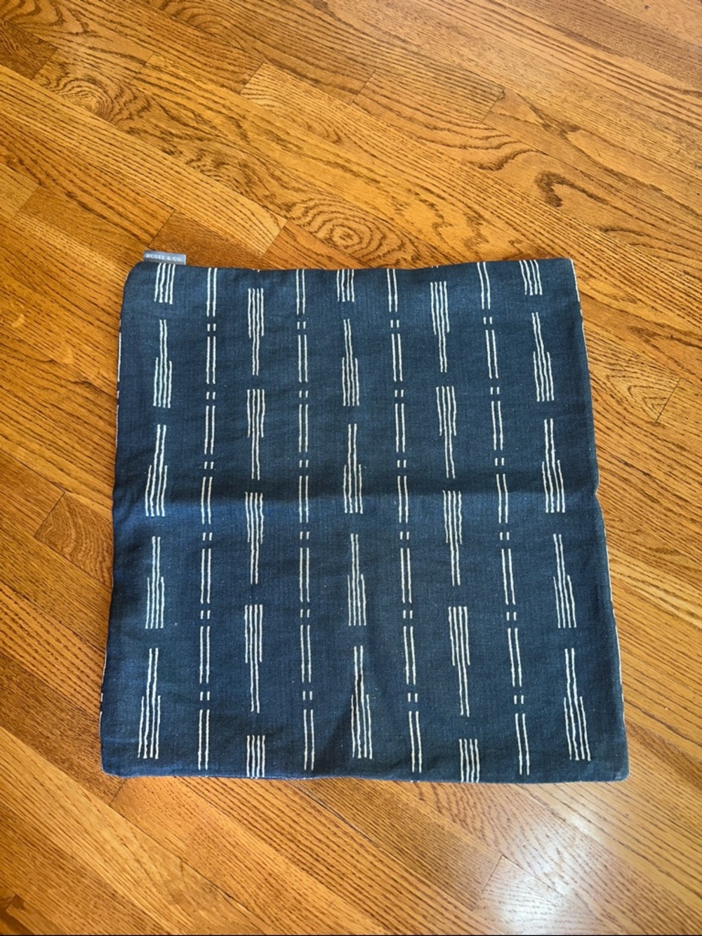 Indigo Stripe Decorative Pillow Cover - Navy /Grey Accent zipper closure EUC